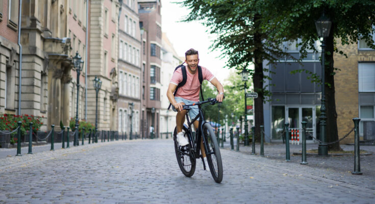 Young Sports Man Bicycle European City Sports Urban Environments