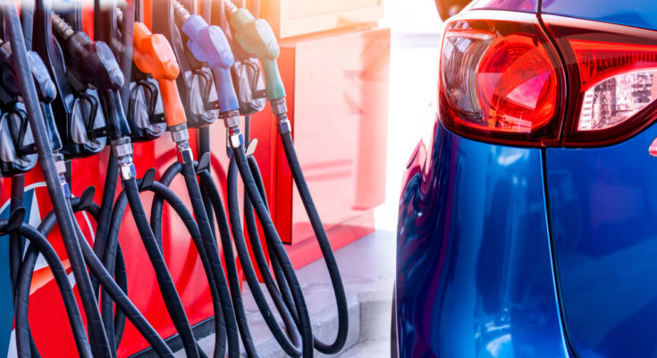 Blue Luxury Suv Car Fueling Gas Station Refuel Fill Up With Petrol Gasoline Petrol Pump Filling
